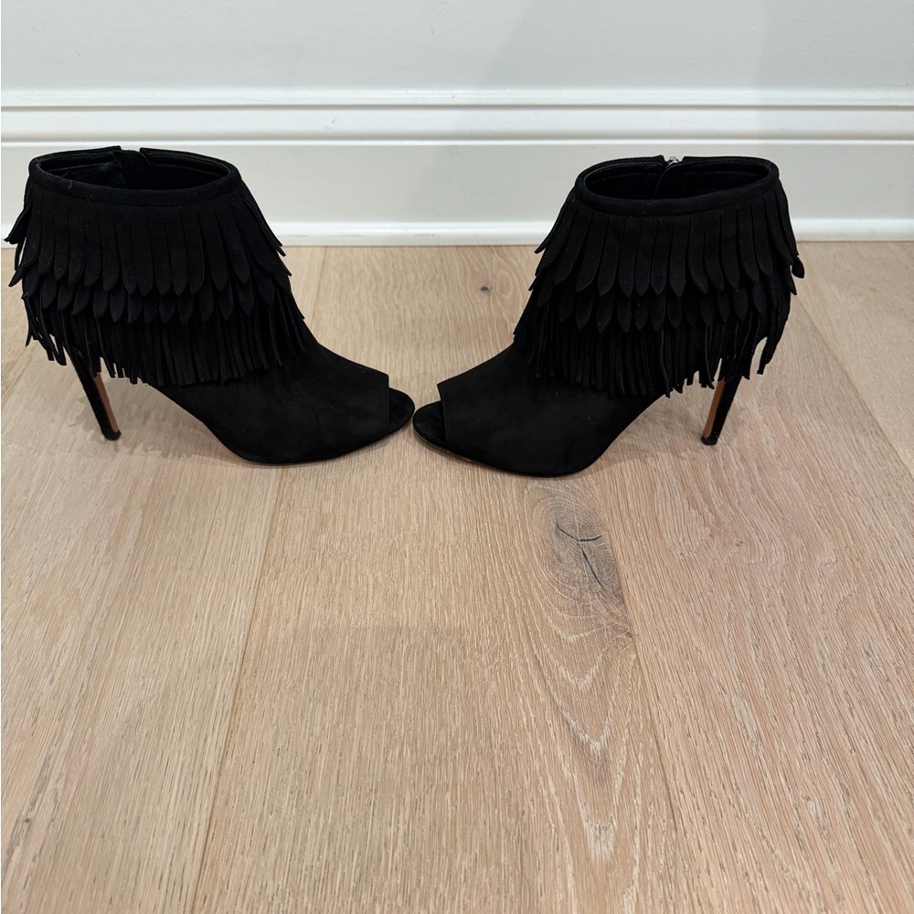 Vince Camuto Peep Toe Suede Fringe Bootie - Picture 3 of 7